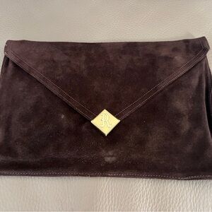 Brown Suede Clutch with Gold Accent